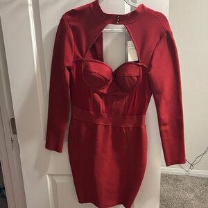 Chic Long Sleeve Red Dress